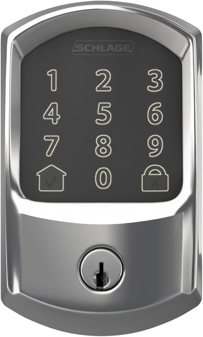 SCHLAGE BE489WB GRW 625 Encode WiFi Deadbolt Smart Lock, Keyless Entry Touchscreen Door Lock with Greenwich Trim, Bright Chrome