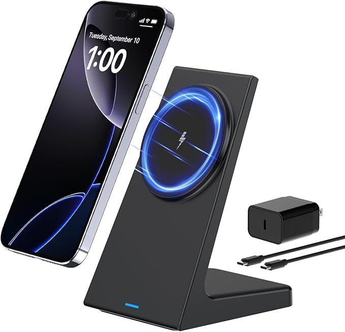 PUY for MagSafe Charger Stand,20W Fast Magnetic Wireless Charging Station with 25W PD Adapter，Stickable Desk Wireless Charger for iPhone 16/15/14/13/12 Pro/Pro Max Series