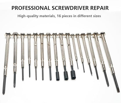 16 PCS Mini Precision Screwdriver Set - Premium Mini Screw Driver Set Kit - 16 Different Sizes of Flat Head Philips for Electronics, Toys, Computer & Watch Repair