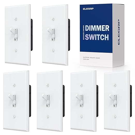ELEGRP Digital Toggle Dimmer Switch for Dimmable LED, CFL and Incandescent Light Bulbs, Single Pole or 3-Way Toggle LED Dimmer Light Switch, Wall Plate Included, UL Listed, 6 Pack, White