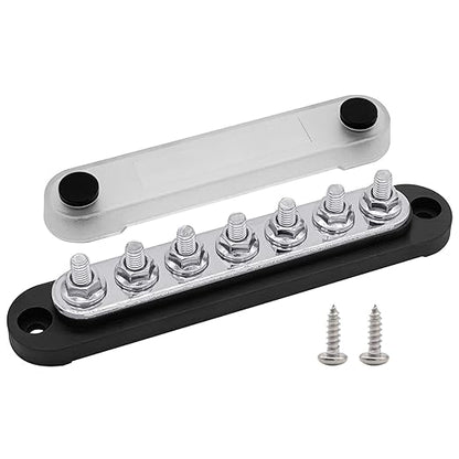 7 x M6 (1/4") Studs Power Distribution Block Bus Bar 12V, Ampper 5.9" HD 150A Marine BusBar Battery Distribution Block W/Cover for Car Boat Solar (Black)