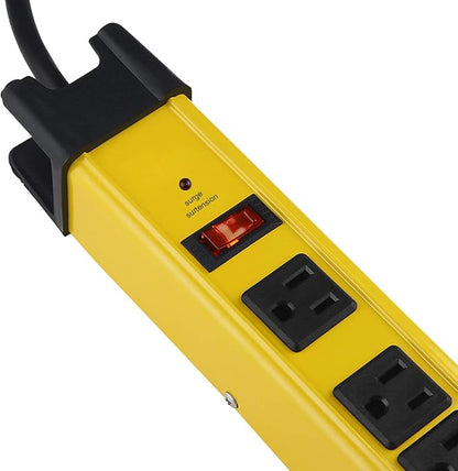 Heavy Duty Power Strip Surge Protector - 6 Outlet Industrial Strip With 15A, 15 FT Cord, 1200 Joules - ETL Listed Yellow Metal for Shop, Workshop, Garden