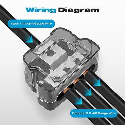 Distribution Block Car Audio, Malictele 3 Way Power Distribution Block 1 x 0/2/4 Gauge Input 3 x 4/8 Gauge Output Amp Power Distribution Block Car Audio Amplifier Splitter for Vehicles Boats 2 Pack