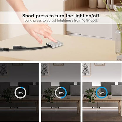 FCOB Mini Touch Dimmer Switch Brightness Adjustment Monochrome On/Off Touch Dimming Switch Controller for LED Cabinet Light COB LED Strip Bar 12/24VDC Max3A Silver (No Power or LED Strip)