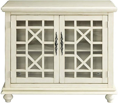 Martin Svensson Home Elegant Small Spaces Accent Cabinet with Glass Doors, Vintage Sideboard or Small TV Stand for Living Room or Entryway. Antique Cream White.