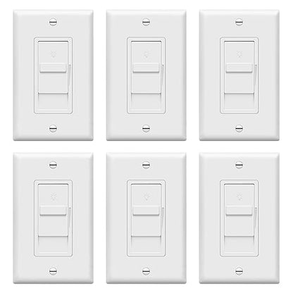 TOPGREENER Digital Dimmer Light Switch for 200W Dimmable LED/CFL Lights, Single Pole Led Slide Dimmer Switch, Neutral Wire Not Required, Wall Plate Included, UL Listed, TGDS1-W-6PCS, White,6 Pack