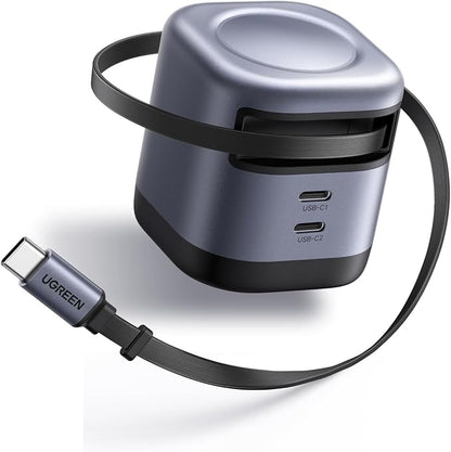 UGREEN Nexode 45W 3 in 1 Compact GaN Charger, Retractable USB C Fast Wall Charger with Foldable Plug, Compatable for iPhone 16/15/14/13/12/11 Series, Galaxy, Pixel, iPad, Space Grey