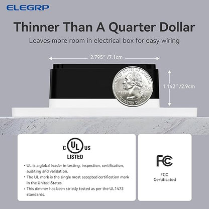 ELEGRP Dimmer Switch, Digital Dimmer Light Switch for LED Lights 150W, INC/HAL 450W, Single Pole LED Dimmer Switch, Needs Neutral Wire, Wall Plate Included, UL Listed, 1 Pack, Matte White