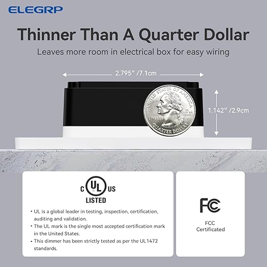 ELEGRP Dimmer Switch, Digital Dimmer Light Switch for LED Lights 150W, INC/HAL 450W, 3 Way LED Dimmer Switch, Needs Neutral Wire, Wall Plate Included, UL Listed, 2 Pack, Matte White