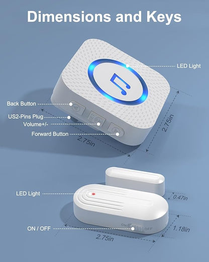 Door Chime,Wireless Door Open Alarm-SANJIE Door Entry Chime with 26 Chimes 5 Adjustable Volume Mute Mode for Business/Home/Store, Pool Alarm with 500ft Range LED Indicators, 1 Receivers + 1 Sensors
