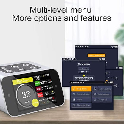 BRWISSEN A16 Air Quality Monitor Indoor PM1.0 PM2.5 PM10 Dust Meter TVOC HCHO Pollution Tester 6 Sizes Particle Counter AQI Formaldehyde VOC Detector Home with Data Logger