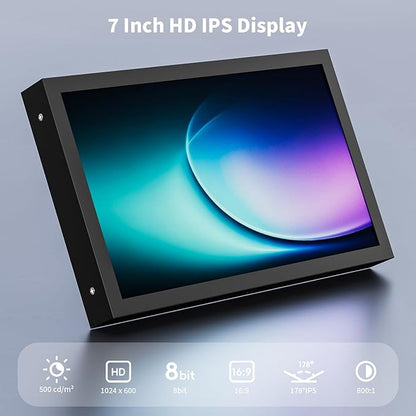 Aurevita 7 Inch Mini Monitor HDMI, Portable Vga Monitor with AV BNC 1024×600 LCD Screen with Built-in Speakers, 178° View Angle IPS, Multi-Function Mini Small Display for Raspberry Pi PC/TV/DVD/CVBS