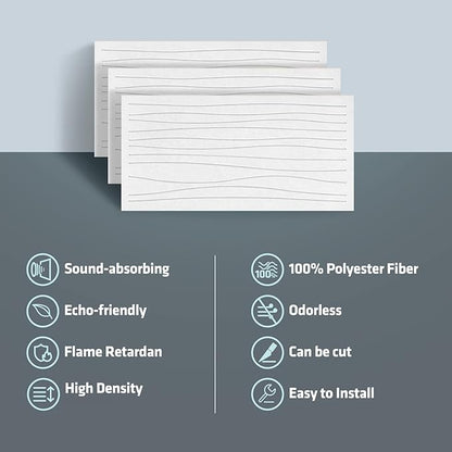 UMIACOUSTICS 6 PCS Acoustic Wall Panels,47.2 x 23.6 Inches Flame Retardant Sound Absorbing Panels,Decorative Sound Proof Panels in Art Curve Shaped White Color