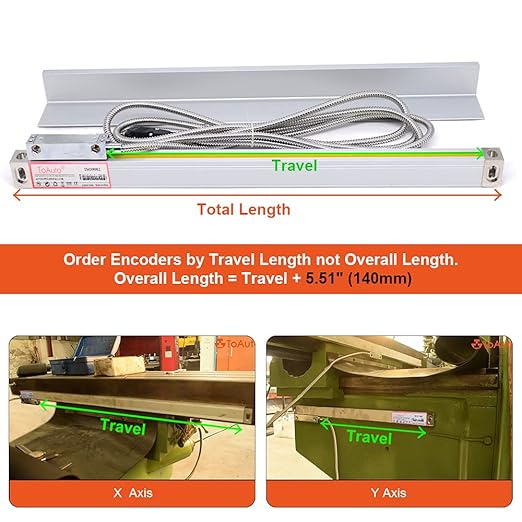 TOAUTO Digital Readout 2 Axis 3 Axis DRO Display Linear Scale 500mm 20" Precision 5um for Bridgeport/Knee Milling Lathe EDM Mill Machine