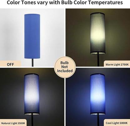 FRIDEKO HOME Floor Lamp with Blue Shade, Simple Design with Foot Pedal Switch, Small Tall Lamps for Living Room Bedroom Office, Corner Floor Stand Light with Black Pole Lamp (No Bulb/No Remote)
