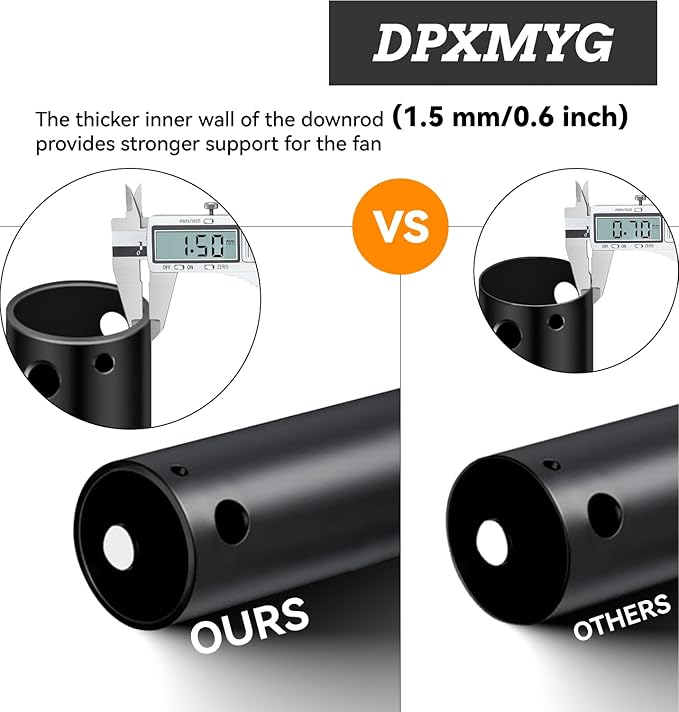 DPXMYG 12 inch Ceiling Fan Downrod with Extension Cord, 1 FT Black Downrod for Ceiling Fan, 1 inch Outside Diameter, Ceiling Fan Boom Suitable for a Wide Range of Fans (Black, Not Threaded)