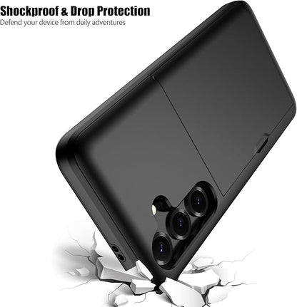 Nvollnoe for Samsung Galaxy S25 Case with Card Holder Dual Layer Heavy Duty Protective Case Hidden Card Slot Slim Wallet Cover for Samsung S25 6.2''(Black)