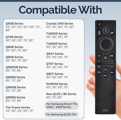 BN59-01385A Samsung TV Remote Control Replacement for Smart TV - Easy Setup, Universal Voice Remote, No Solarcell - Works with Samsung QLED, Frame, Crystal UHD, 4K, & LED Smart TVs