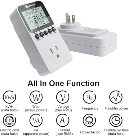 KETOTEK Watt Meter Power Meter Plug Electricity Usage Monitor for Home, Energy Monitor with LCD Display, Kilowatt Meter Socket Outlet, Voltage Amps Power Consumption Meter, Overload Protection