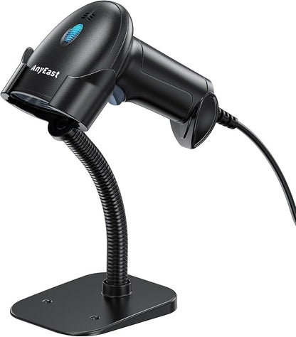 Anyeast 2D 1D Barcode Scanner : USB Wired Inventory QR Scanner with Stand for Computer POS MAC with Automatic Scanning, Handheld CMOS Image Bar Code Reader for Warehouse Library Supermarket