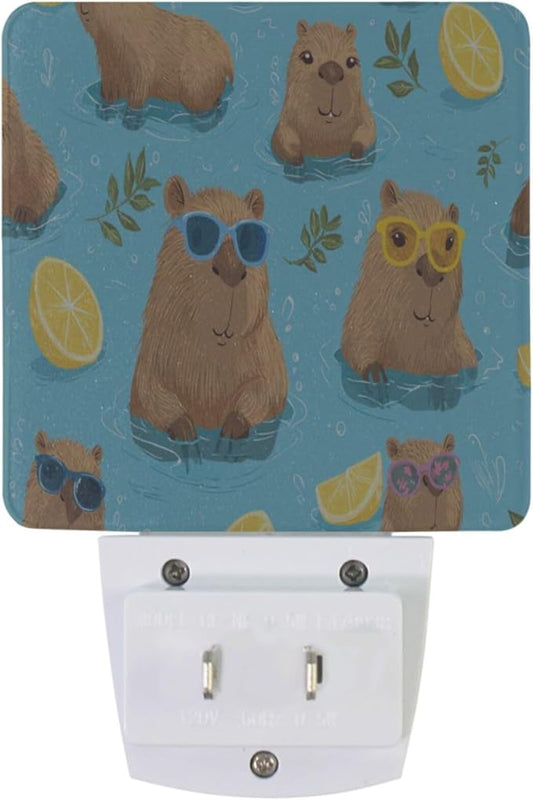 Pigsaly Led Night Light Cute Capybara Lemon Night Light Plug in Wall Lamp Smart Dusk to Dawn Sensor Nightlight Led Lamp Energy Saving Lights Gift for Kids Room Bedroom Bathroom Hallway
