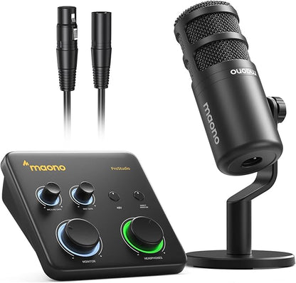 MAONO USB Audio Interface for PC: Interface with XLR Microphone 24-bit/192kHz Routing Software LOOPBACK ASIO Driver for Recording Music, Home-Studio, Guitar, Podcast, Streaming, DAW(PS22+PD100)