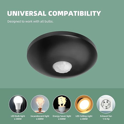 ECOELER Ceiling Mount Motion Sensor, 360 Degree Occupancy Sensor Switch, 10-40 Ft High Sensitive PIR Infrared Motion Activated Switch for CFL/LED/Incandescent Bulb, Black, UL & FCC Listed