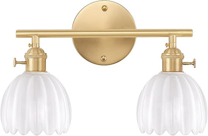 Shenmoyl Bathroom Light Fixtures, 2-Light Brass Vanity Wall Light Over Mirror with White Tulip Glass Shade for Bedroom Living Room (Bulb Not Included)