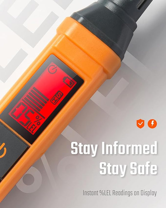 PT205 Natural Gas Detector with Audible & Visual Alarm, Gas Leak Detector with%LEL Value of Methane, Butane, Propane for Home, RV (Includes Batteryx2)-Orange