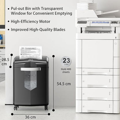 Bonsaii Heavy Duty 18-Sheet Office Shredder – 60-min Continuous Run, Cross-Cut P-4 Security, 6-gal bin with Window, 4-Wheel Design, Shreds Paper, Credit Cards & Staples – Black.