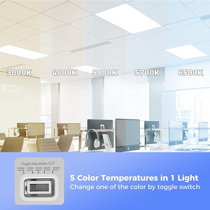 Aphyni 18 Pack 2x4 LED Flat Panel Light, Bright 9100LM Flush Mount Office Kitchen Ceiling Light Fixtures,Dimmable,Selectable 5 CCT 3000K/4000K/5000K/5700K/6500K, 5 Wattages 30W/40W/50W/60W/70W