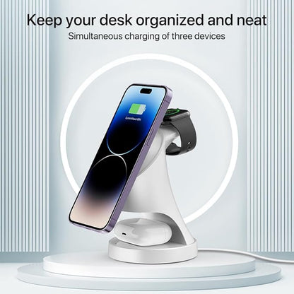 3 in 1 Wireless Charging Station for Apple Devices,Magsafe Charger Stand for IPhone16 15 14 13 12 Pro/Max/Plus/Mini Wireless Charger Station for AirPods 2/3/Pro iWatch Ultra/8/7/SE/6/5/4/3/2 (White)