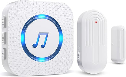 Door Chime,Wireless Door Open Alarm-SANJIE Door Entry Chime with 26 Chimes 5 Adjustable Volume Mute Mode for Business/Home/Store, Pool Alarm with 500ft Range LED Indicators, 1 Receivers + 1 Sensors