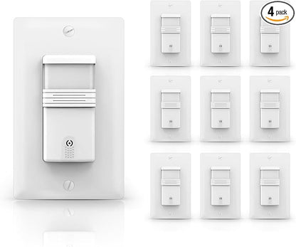 ECOELER 4Pack in-Wall PIR Motion Sensor Light Switch, Single Pole Motion Activated Switch, On/Off Override, Neutral Wire Required, Vac & OCC Mode Available, Title 24, UL Certified