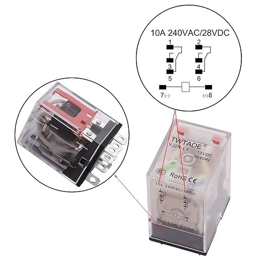 TWTADE/AC 24V Relay 10A Electromagnetic Power Coil Relay 8 Pins DPDT 2NO+2NC with Indicator Light and Socket Base -YJ2N-LY