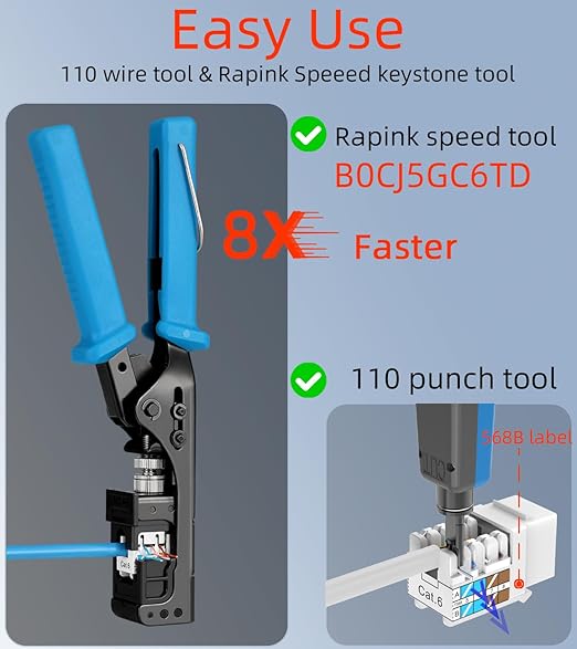 Rapink RJ45 Keystone Jack Cat6 10G Support, Keystone Jacks UTP 25 Pack for Wall Plate and Patch Panel, Rj45 Keystone 90 Degree Black Color for Cat6, Cat5e, Cat5 Cabling