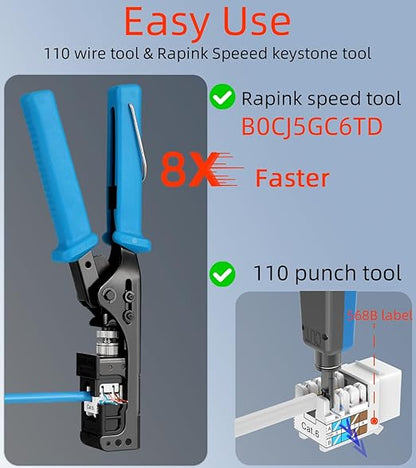 Rapink RJ45 Keystone Jack Cat6 10G Support, Cat6 Keystone Jacks UTP 50 Pack for Wall Plate and Patch Panel, Rj45 Keystone 90 Degree Blue Color for Cat 6, Cat5e, Cat5 Cabling