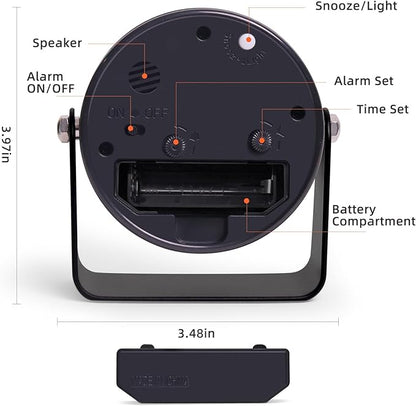 TIMESS Analog Alarm Clock, Silent Non-Ticking Quartz Movement, Battery-Operated with Snooze & On-Demand Light, Easy to Set Gentle Wake Bedside Desk Clock, Ideal for Home, Travel, Office (Black)