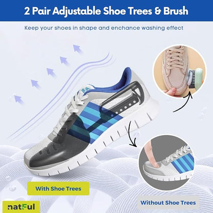 2-Pack Shoe Washing Machine Bag – Reusable Shoe Washing Bag with Brush & Shoe Trees, 360° Deep Cleaning Durable Sneaker Washing Machine Bag, Fits All Shoe Types & Sizes (Yellow, 15.35" × 7.87")