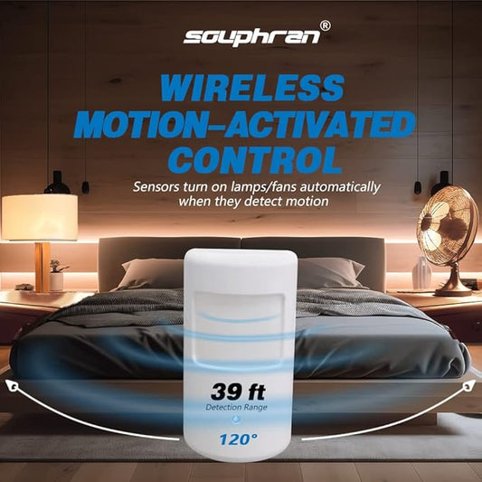 Souphran Plug-in Wireless Motion Activated Light Control, No Wiring, Adjustable Detection Range, Always-on Timer and Light Sensor, Motion Detector and Plug Set, 2 Pack