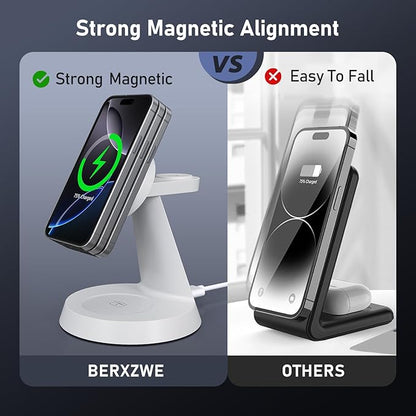 3 in 1 Wireless Charging Station for Apple, Charger Stand for Multiple Apple Devices, Wireless Charging Station for iPhone 16/15/14/13/12 Series, Wireless Charger for AirPods, iWatch Series (White)