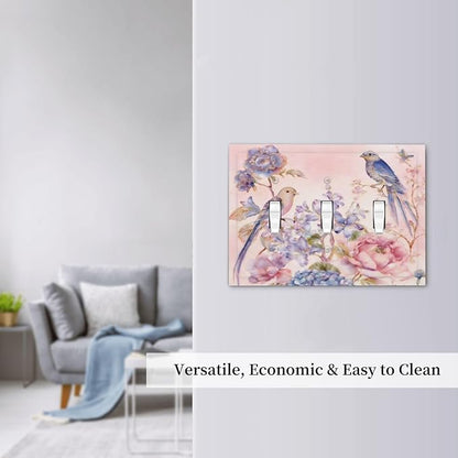 Bvtewkhz Floral Birds Morris 3 Gang Triple Toggle Decorative Outlet Covers Light Switch Plate Electrical Receptacle Switchplate For Bathroom Kitchen Bedroom