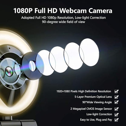 AIDELF Webcam Computer Camera 1080P with Dual Microphone Adjustable Right Light Web cam for PC Advanced Auto-Focus with Tripod Zoom Streaming Camera Gaming Webcam for YouTube Xbox Facebook Streamer