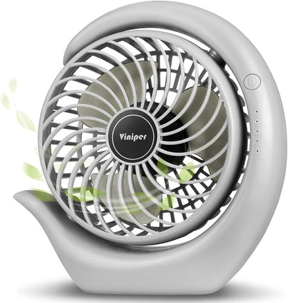 Viniper Portable Rechargeable Fan, Small Desk Fan : 3 Speeds & about 8-24 Hours Longer Working, 180° Rotation, Portable Fan Small but Mighty, Strong Wind (Grey, Light Black Blade)