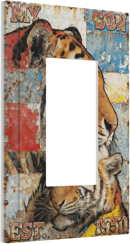 Bvtewkhz Tiger Vintage 1 Gang Single Rocker Decorative Outlet Covers Light Switch Plate Electrical Receptacle Switchplate For Bathroom Kitchen Bedroom