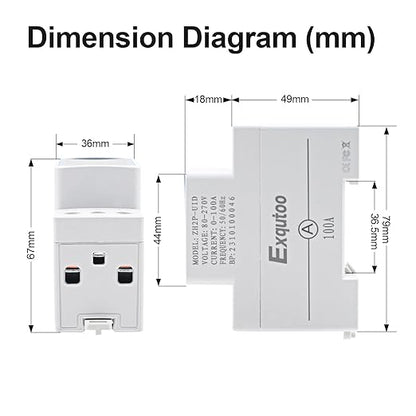 Exqutoo Digital Display Energy Meter - AC Rail-Mounted Meter Electricity Usage Monitor for Voltage, Current, and Energy Consumption Measurement - GT2P-UID, AC 80~270V, 0~100A, 50/60Hz
