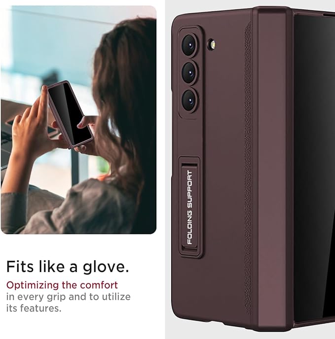 Miimall for Samsung Galaxy Z Fold 5 Case with Privacy Screen Protector, Built-in Convenient Adjustable Kickstand & Magnetic Hinge Protection All-Inclusive Protective Case for Galaxy Z Fold 5 Wine Red