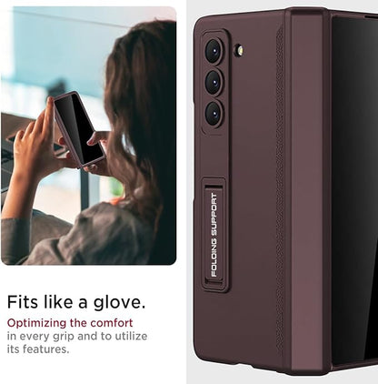 Miimall for Samsung Galaxy Z Fold 5 Case with Privacy Screen Protector, Built-in Convenient Adjustable Kickstand & Magnetic Hinge Protection All-Inclusive Protective Case for Galaxy Z Fold 5 Wine Red