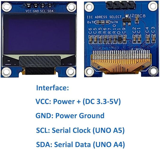 Haldzemo 0.96" OLED Display Module I2C IIC Serial 128X64 SSD1306 LCD Screen VCC GND SCL SDA (2 Pack, White)