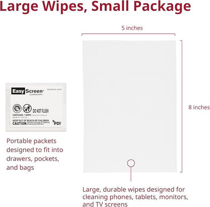 Easy Screen, Premium Screen Cleaning Wipes, Electronics, Touchscreens, and Glasses Cleaner, 50 Individual Packets Per Box, Large 5” x 8” Wipe